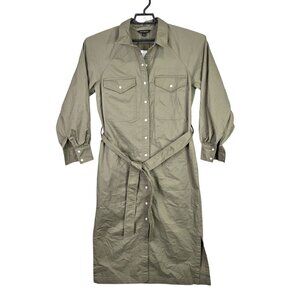 Womens Banana Republic Olive Green Belted Shirt Dress Button Up Cotton Stretch M